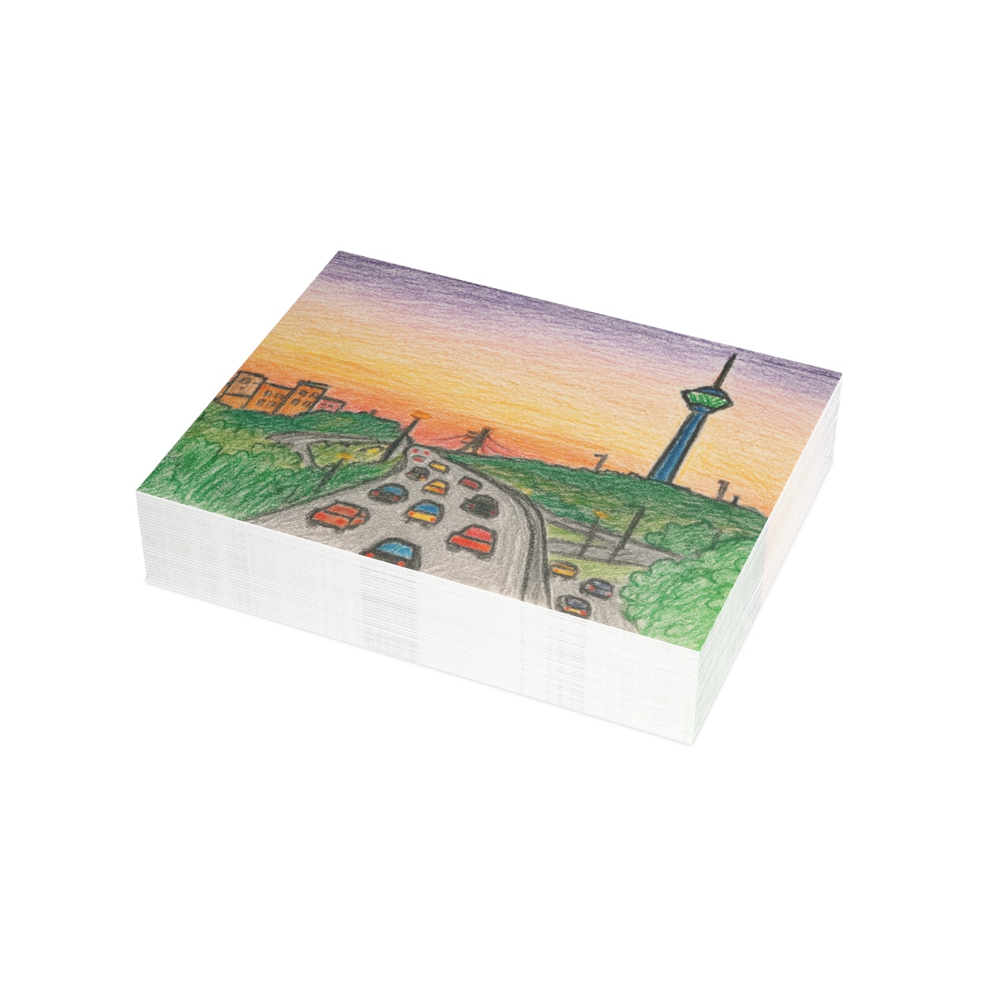 Tehran Sunset Postcard – Milad Tower Skyline (Crayon Style)