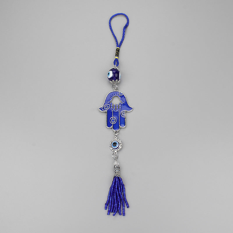 Blue Tassel Evil Eye Hamsa Keychain