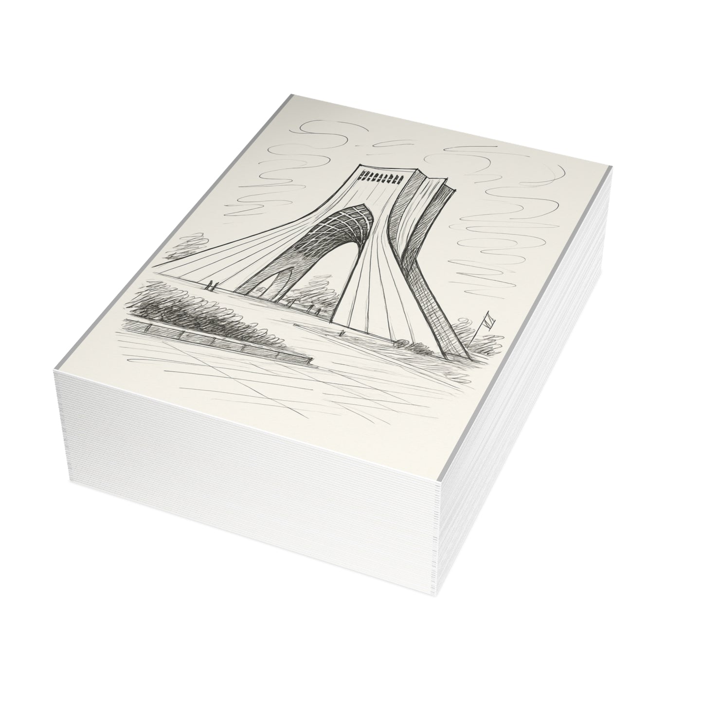 Azadi Tower Ink Line-Drawing Postcard Bundle (Envelopes Included)