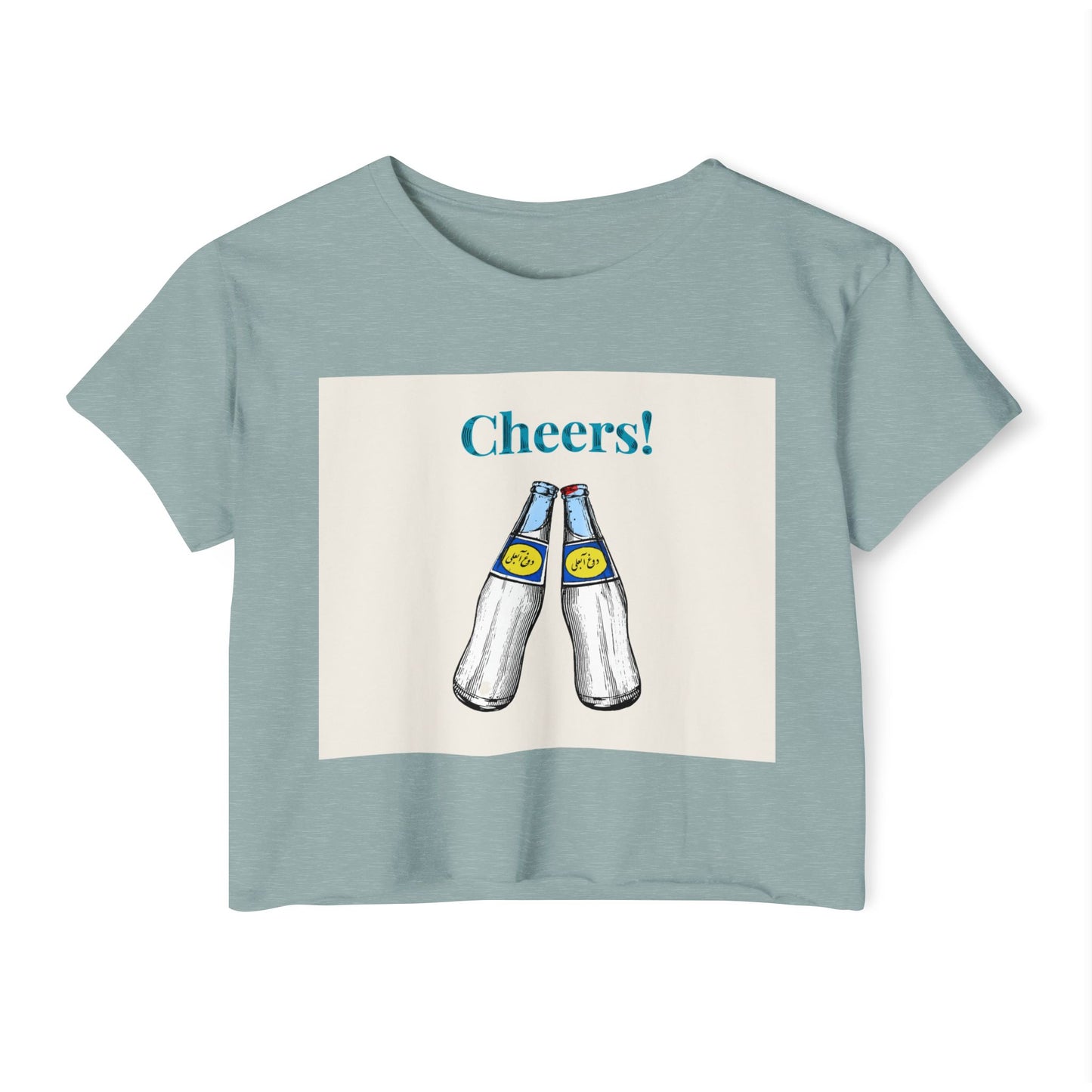 Cheers! Festival Crop Top – Women’s Party Tank with Clinking Bottles Graphic