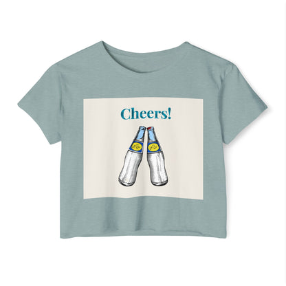 Cheers! Festival Crop Top – Women’s Party Tank with Clinking Bottles Graphic