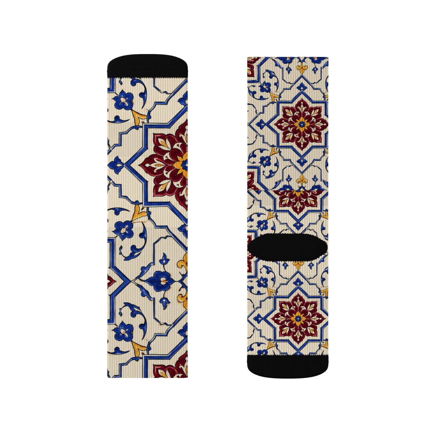 Persian Tile Pattern Crew Socks – Burgundy & Cobalt Iranian Art Socks