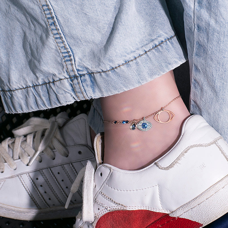 Simple Rose Gold Evil Eye Anklet