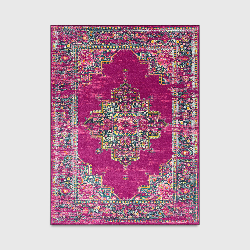 Persian Rose Geometric Floor Mat – Retro Ethnic Pattern Rug (Rose Purple)