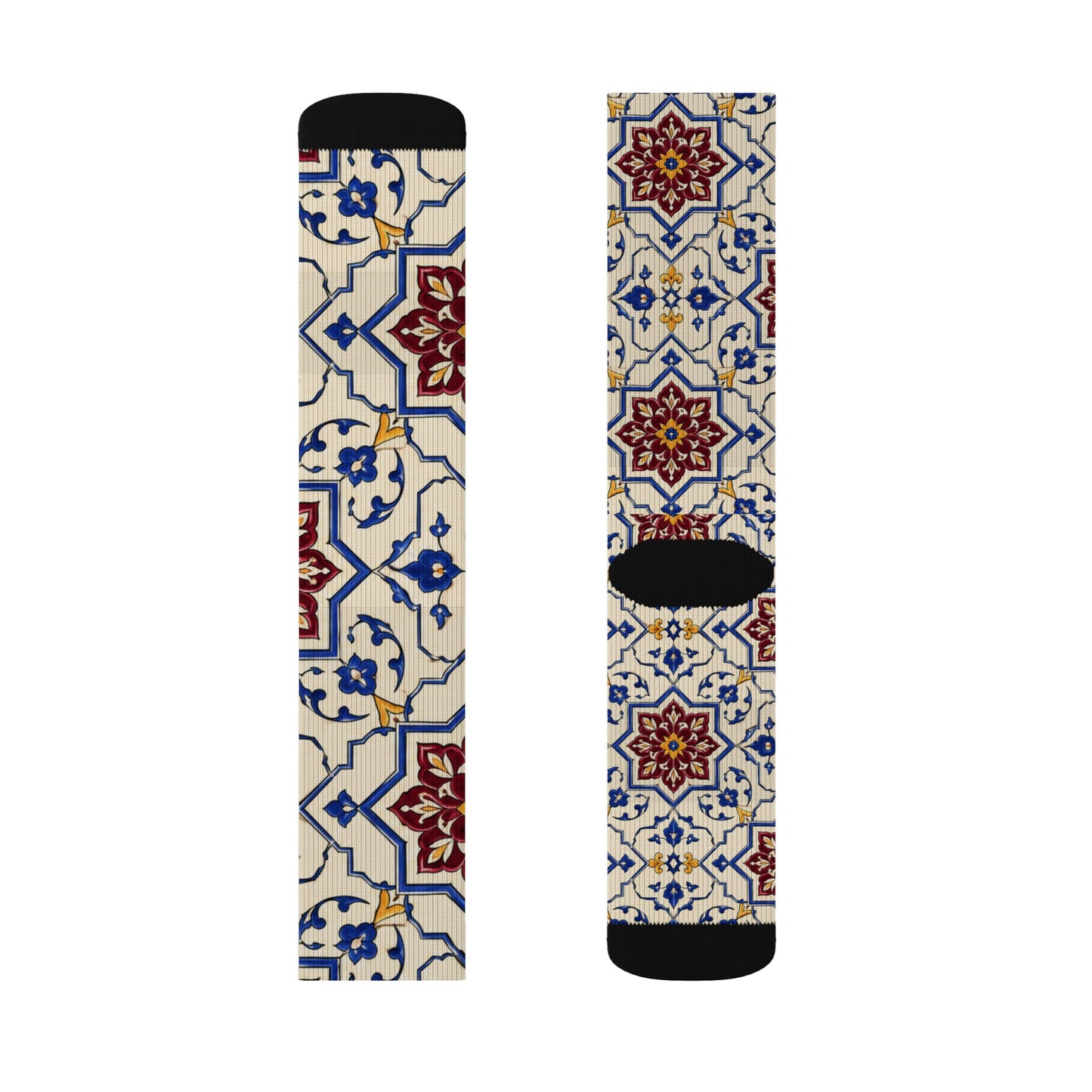 Persian Tile Pattern Crew Socks – Burgundy & Cobalt Iranian Art Socks