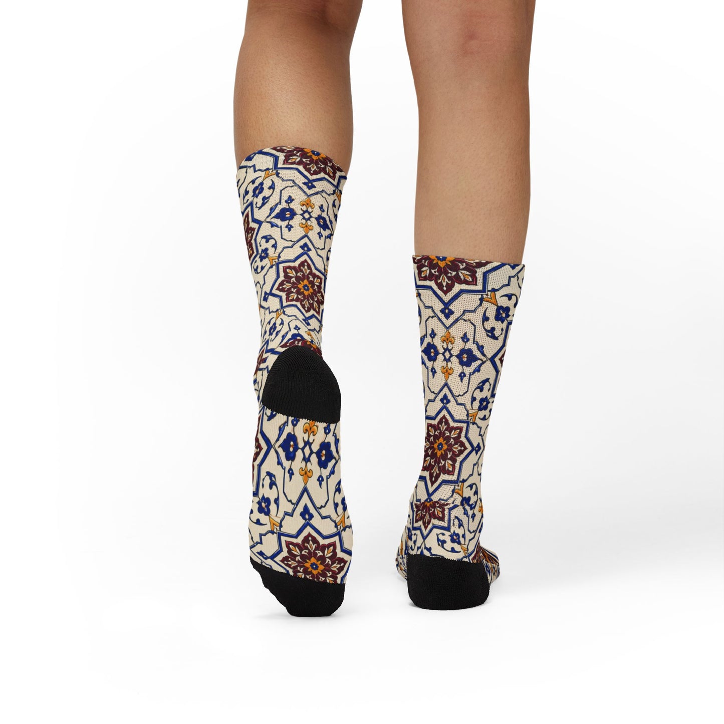 Persian Tile Pattern Crew Socks – Burgundy & Cobalt Iranian Art Socks