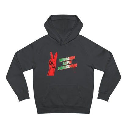 Peace & Freedom Hoodie — Red Victory Hand Graphic with "Now We Are Free" Text