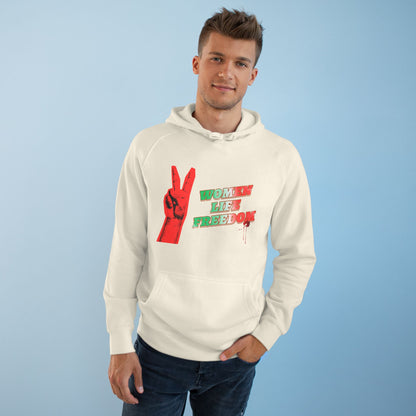 Peace & Freedom Hoodie — Red Victory Hand Graphic with "Now We Are Free" Text