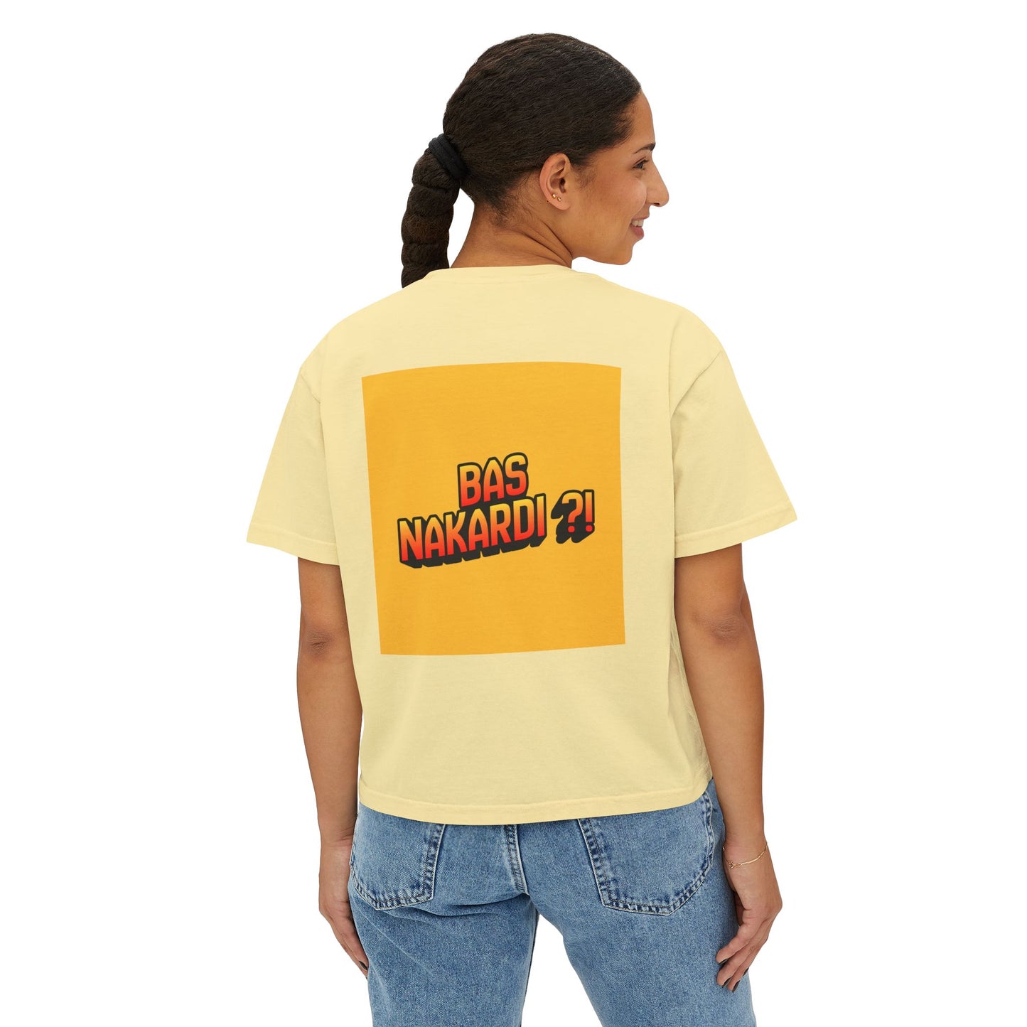 Bas Kon Iran !! / Bas Nakardi?! Graphic Women's Boxy Tee — Retro Pop Art Slogan Shirt
