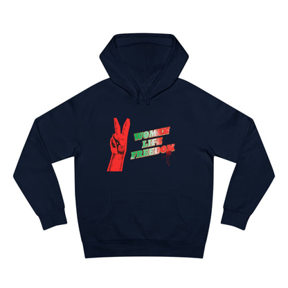 Peace & Freedom Hoodie — Red Victory Hand Graphic with "Now We Are Free" Text