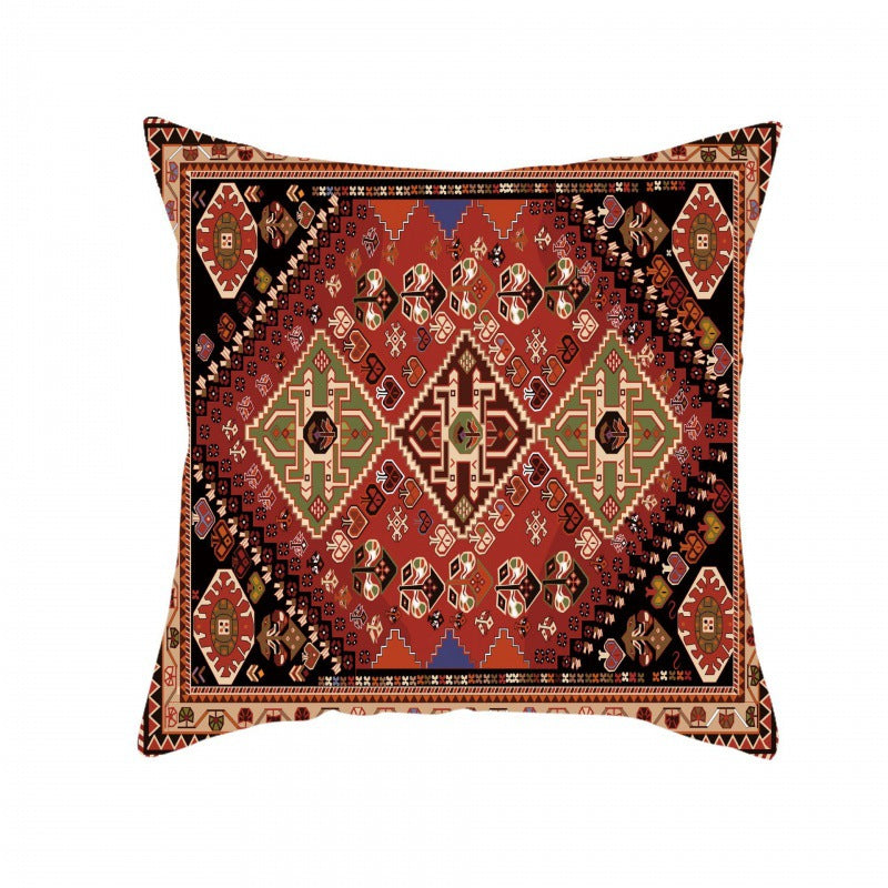Turkish–Persian Red Pattern Pillow Cover – Bohemian Linen Cushion (45×45 cm)
