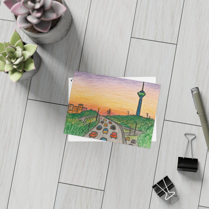 Tehran Sunset Postcard – Milad Tower Skyline (Crayon Style)