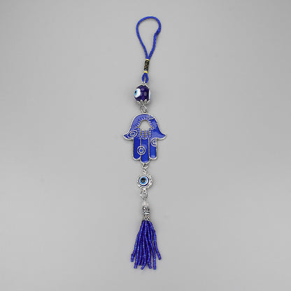 Blue Tassel Evil Eye Hamsa Keychain
