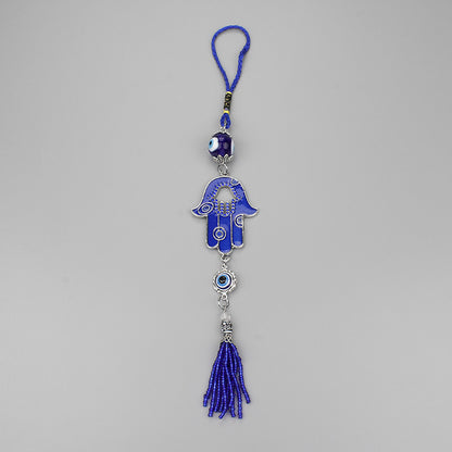 Blue Tassel Evil Eye Hamsa Keychain