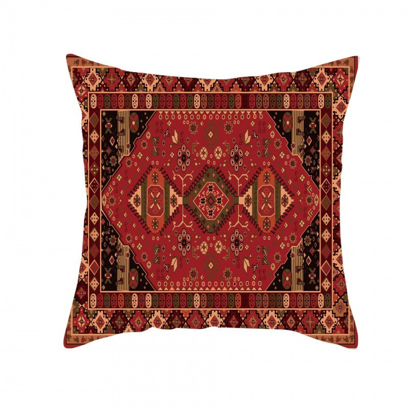 Turkish–Persian Red Pattern Pillow Cover – Bohemian Linen Cushion (45×45 cm)