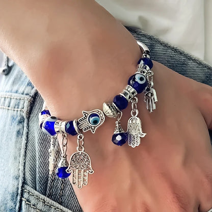 Crystal Charm Evil Eye Bangle