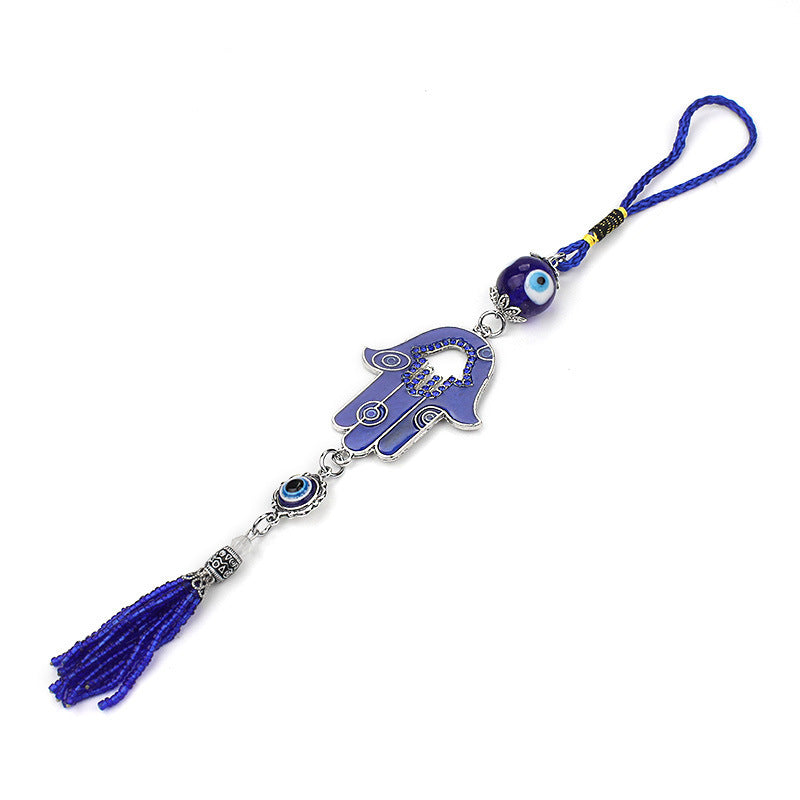 Blue Tassel Evil Eye Hamsa Keychain