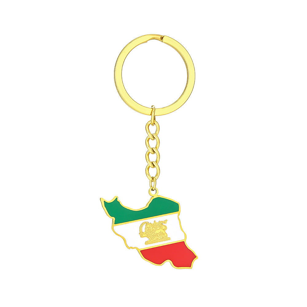 Iran Map Keychain with Lion & Sun – Persian Flag Pendant Key Ring, Iranian Gift Accessory