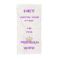 White towel with purple text and a crown graphic on a white background